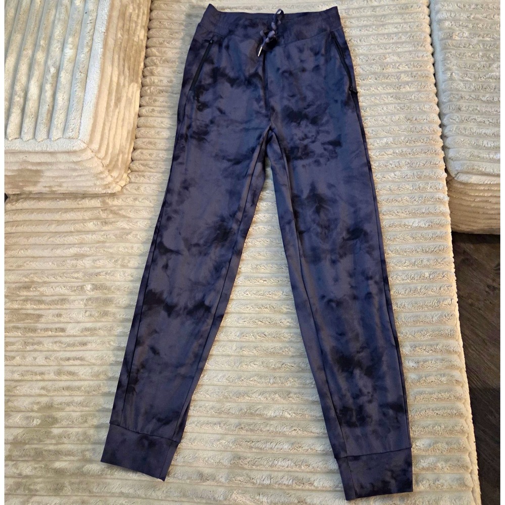 Womens Gray Black Tie Dye Jogger Pants Drawstring Elastic Waist Pockets M